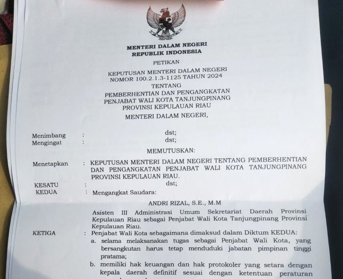Andri Rizal Siregar Gantikan Hasan sebagai Penjabat Wali Kota Tanjungpinang